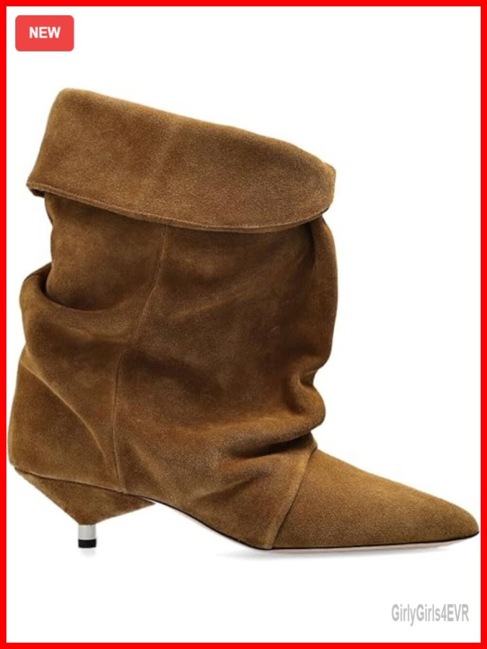 Faux Suede Ankle Boots Kitten Heel Pointed Toe Slip On Slouchy Cowboy Booties